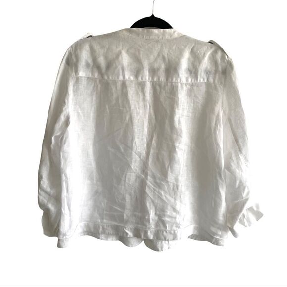 GERARD DAREL Linen Button Front Shirt Blouse Jacket Blazer Roll Sleeves White 12 - Picture 2 of 8